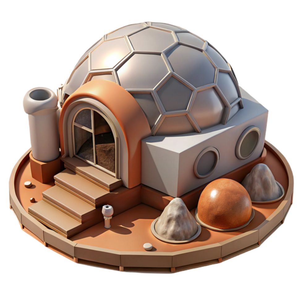 stunning contemporary Mars Colony Habitat with Dome Transparent Background high resolution png