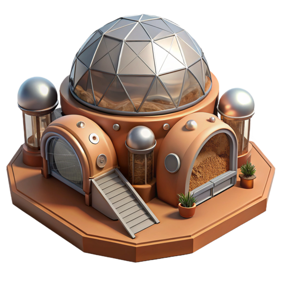 magnificent rustic Mars Colony Habitat with Dome Transparent Background original png