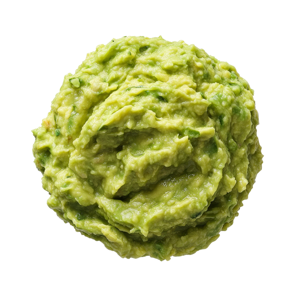 Top view of fresh guacamole isolated on a transparent background, perfect for dipping or spreading on various dishes, guacamole top view isolated on transparent background png