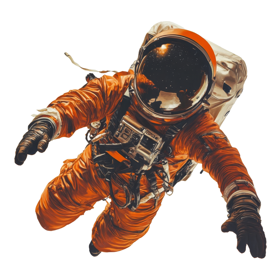 An astronaut in a vibrant suit floating against a pure transparent background, showcasing the adventurous spirit of space exploration, Cosmonaute on transparent background png