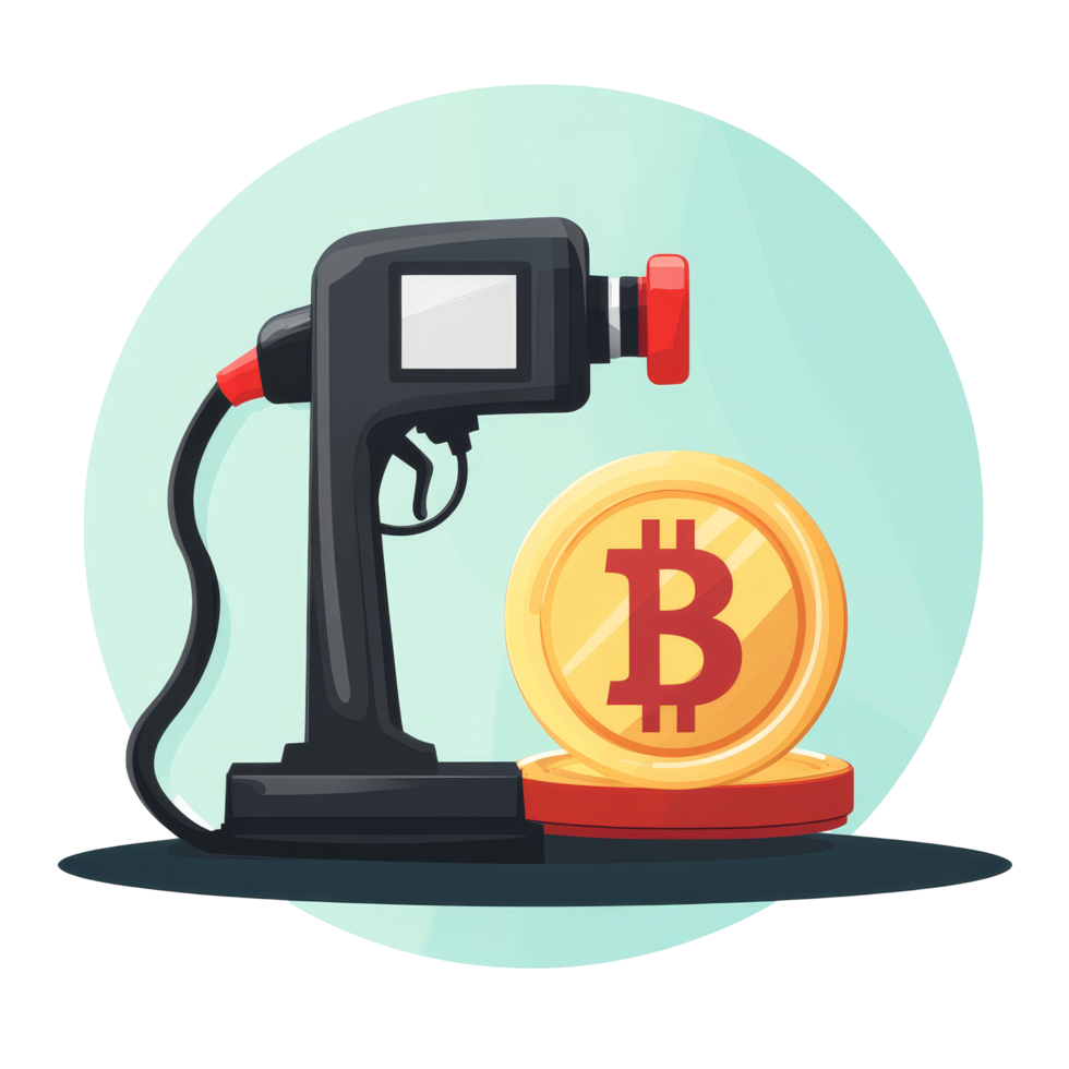 A gasoline pump alongside a gold coin featuring a dollar sign as a representation of fuel costs and currency, Gasoline pump and gold coin with dollar sign Stock Illustration png