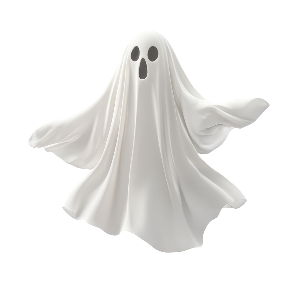 A whimsical flying ghost in a transparent sheet, perfect for Halloween festivities or spooky decorations, flying halloween ghost in a transparent sheet, file of isolated object on transparent png