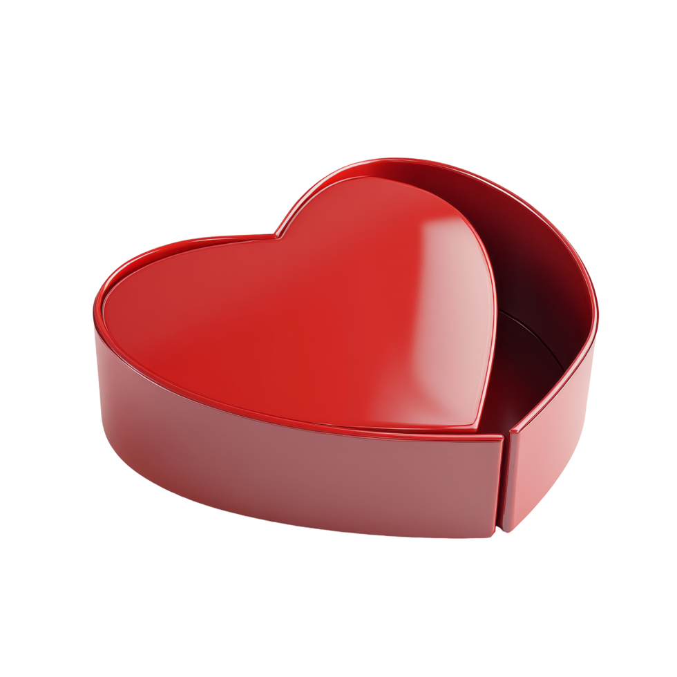 Open red heartshaped gift box on a transparent background highlighting a romantic gesture or special surprise, Red heart shape open gift box png