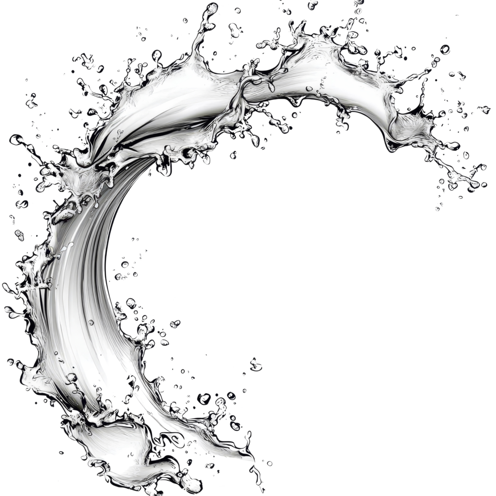 Elegant curve of water splash illustrating fluid dynamics with intricate droplets captured in clear detail, Curve water splash Stock Illustration png