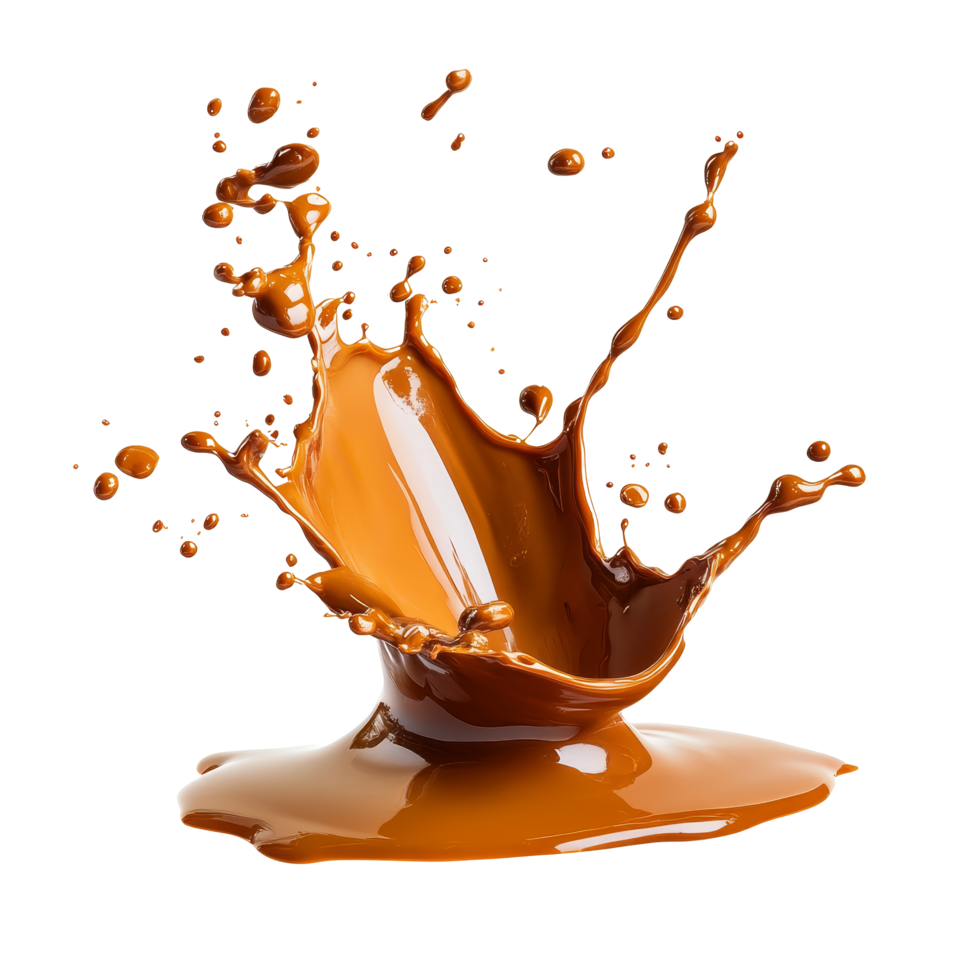 Brown chocolate liquid splashes gracefully isolated on a clean transparent background capturing the essence of indulgence, liquid brown chocolate splashes isolated on transparent background png