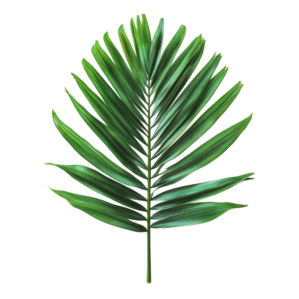 Vibrant green palm leaf isolated on a clean transparent background capturing the beauty of nature in a simple composition, green palm leaf isolate on transparent backgroundfile png