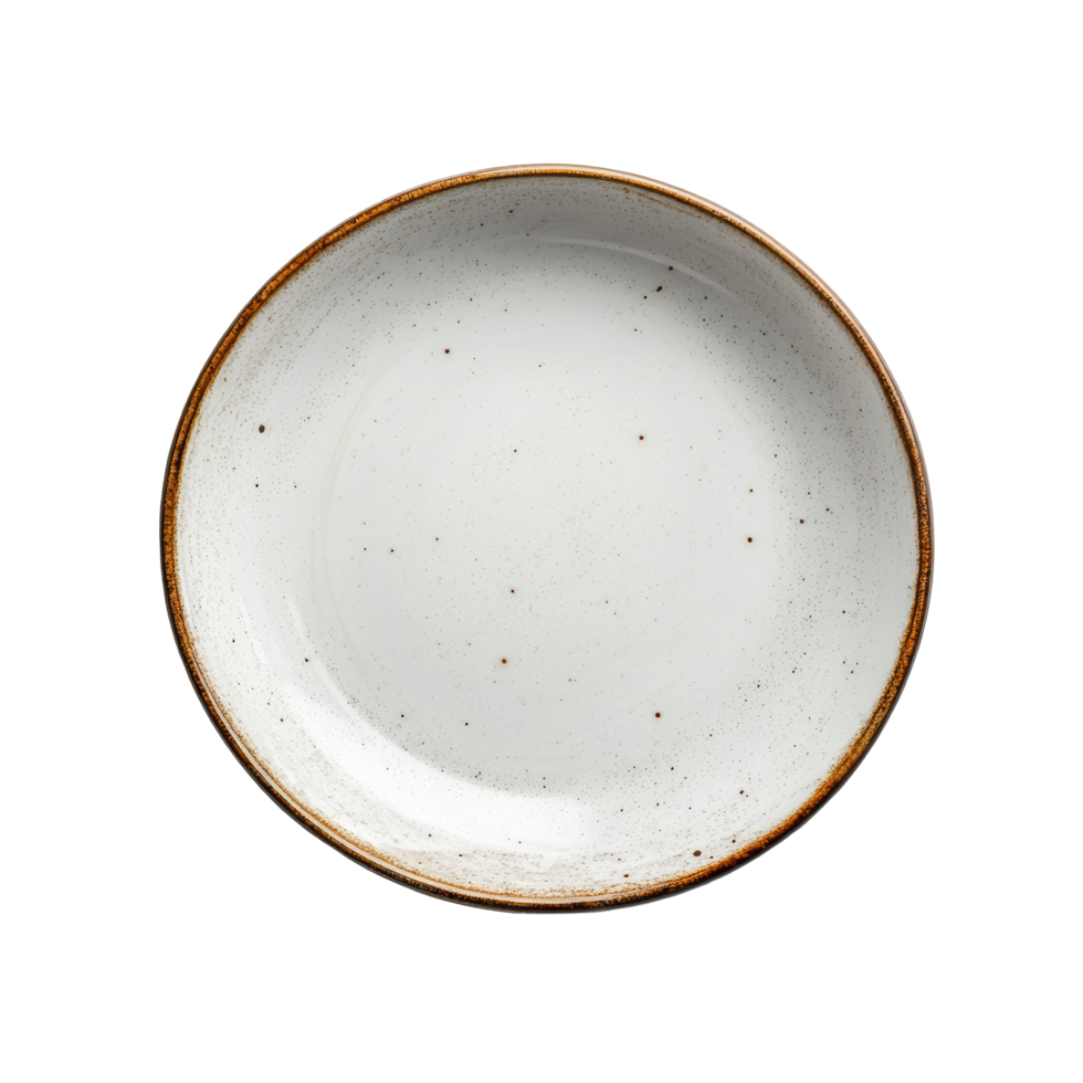 A minimalist top view of a rustic transparent plate with a brown rim isolated on a transparent background, top view plate on transparent background png