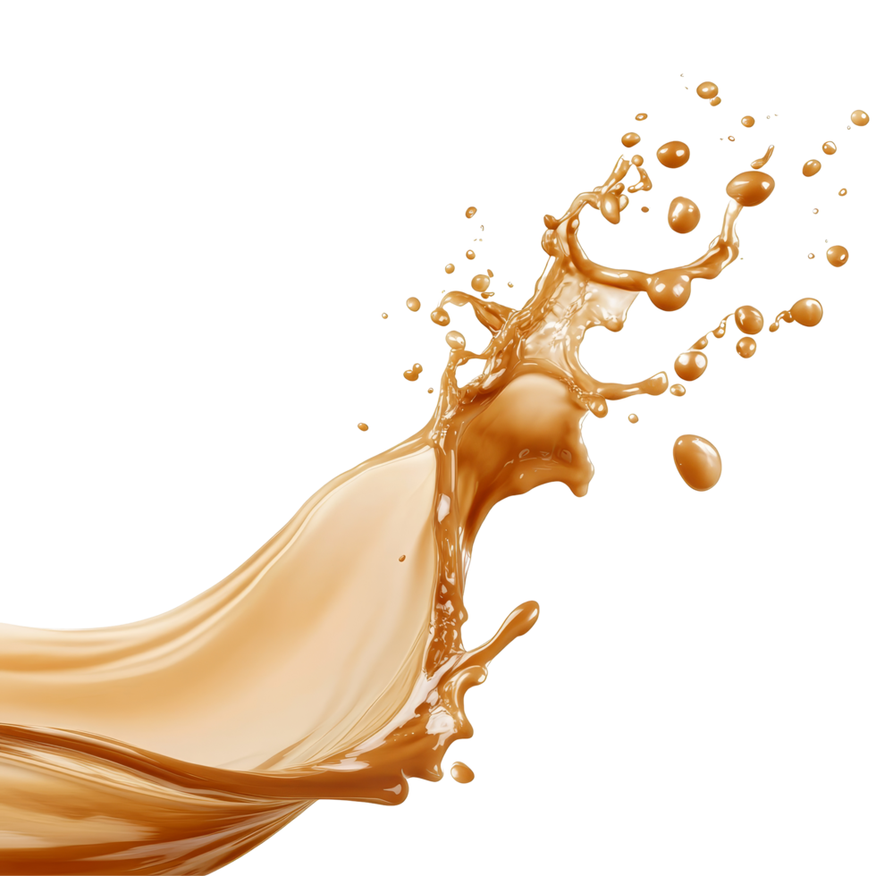 Caramel splash wave gracefully flowing in the air against a pure transparent background, caramel splash wave flowing in air isolated on transparent background png