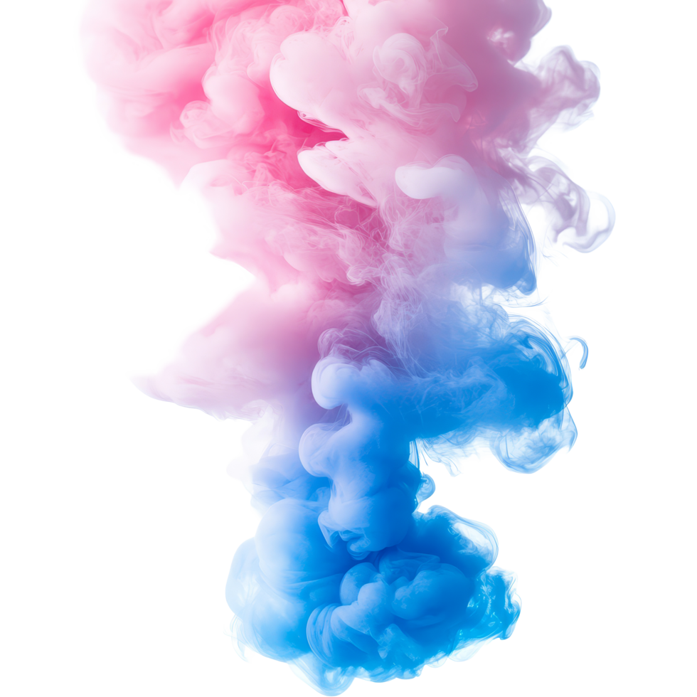 Flowing blue and pink ink smoke creates a striking visual effect against a clean transparent backdrop, blue and pinkcolorful ink smoke isolated on transparent background png
