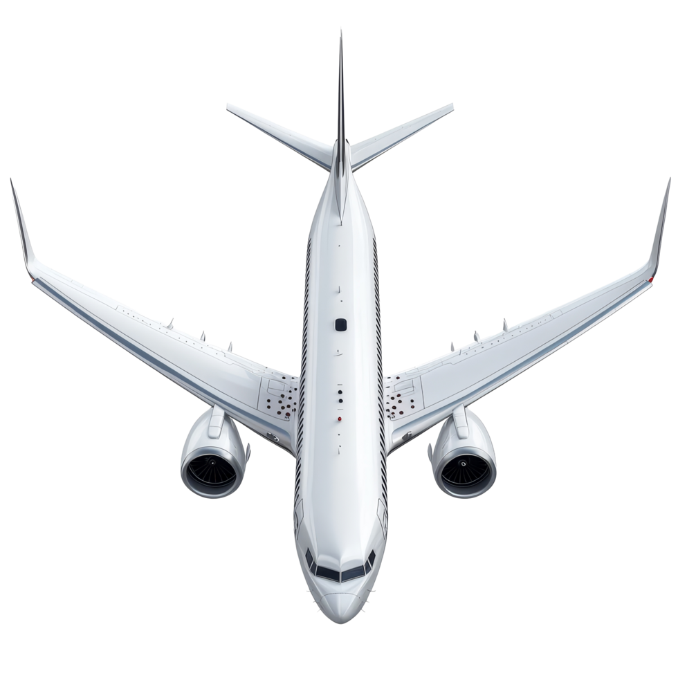 Aerial view of a conventional airplane against a clean transparent background, showcasing its sleek design and structure, typical airplane isolated on transparent background png