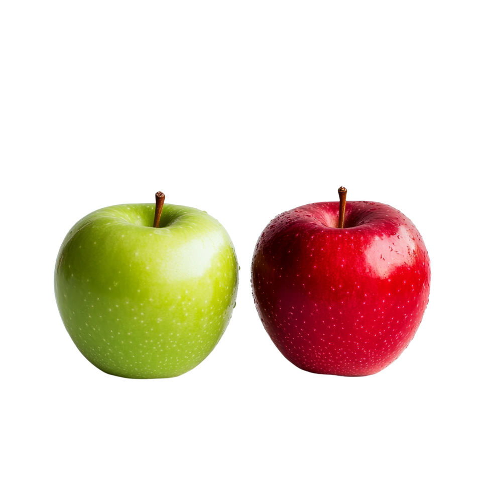 Fresh red and green apples placed on a clean transparent background showcasing their vibrant colors and textures, red and green apple on transparent background png