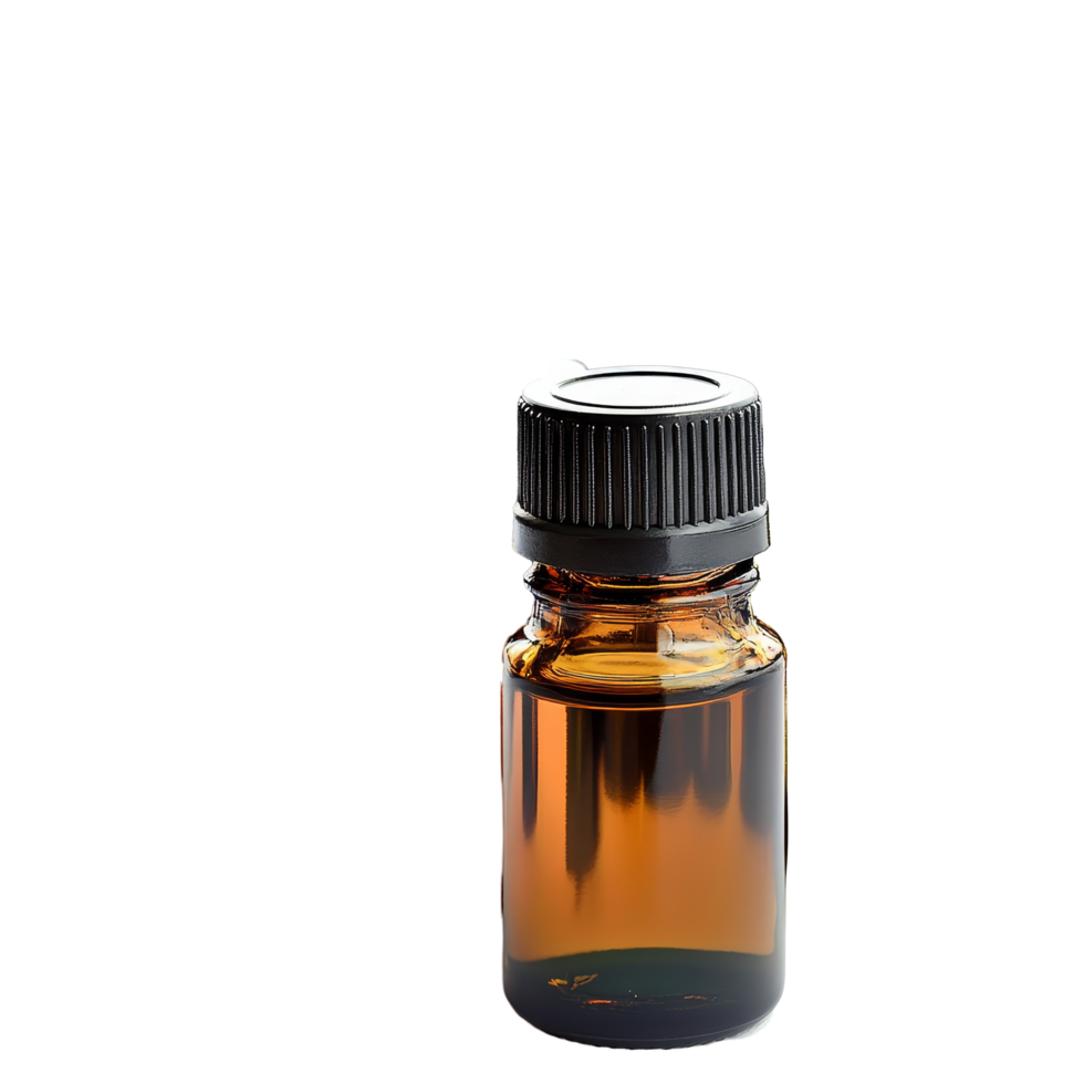 Collection of essential oil bottles arranged in a line on a neutral background showcasing colors and container designs, Essential oil isolated png