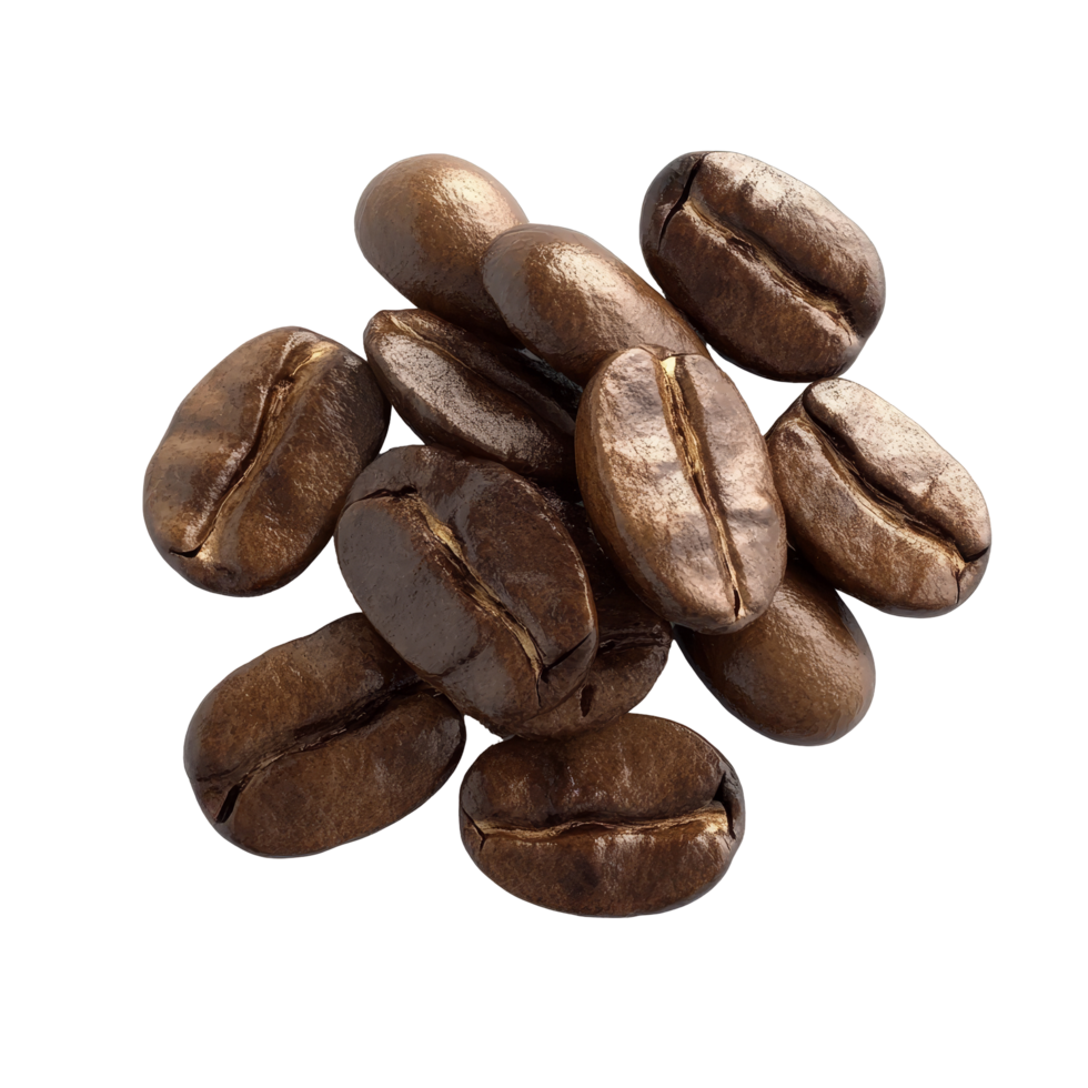 Coffee beans isolated on a transparent background with highlights showcasing their rich color and texture in a simple arrangement, coffee beans isolated on transparent png