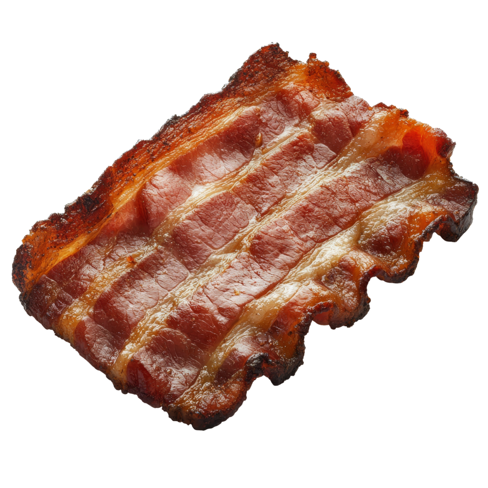 Thick slices of smoked bacon isolated on a bright transparent background for culinary use or food photography, Smoked bacon isolated png