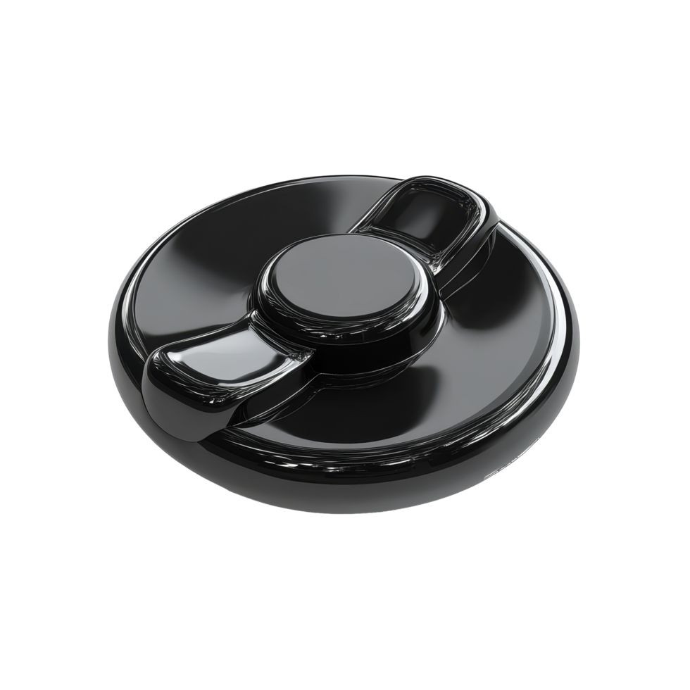 A sleek black fidget spinner resting on a contrasting transparent background with smooth textures, Black fidget spinner. 3D render, isolated on transparent background png