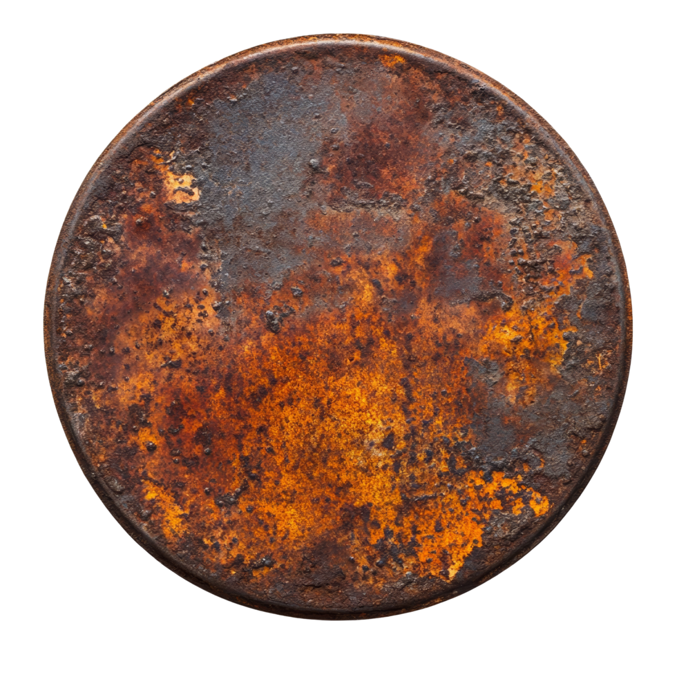 Rusty metal plate isolated on a clean transparent background showcasing unique texture and color variations over time, rusty metal plate isolated on transparent background png