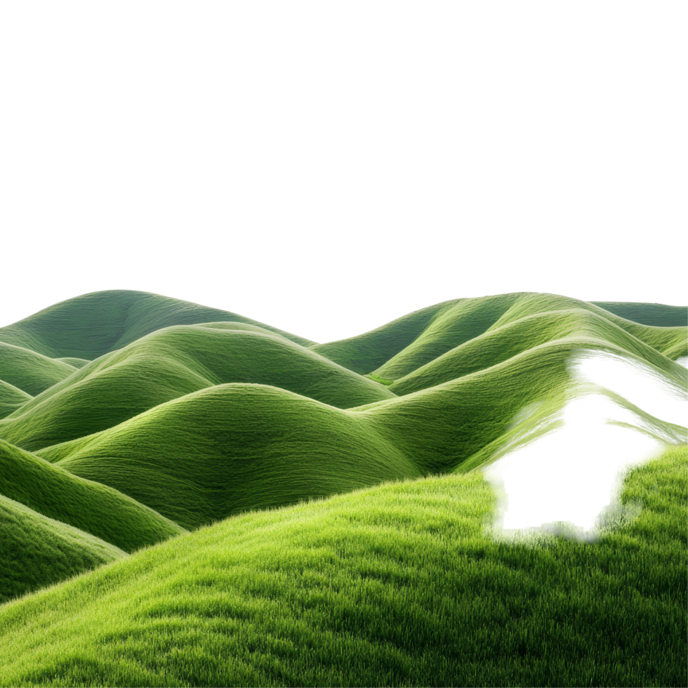 Lush green hills under a clear sky create a serene panoramic landscape for nature lovers, green hills panorama landscape isolated on transparent background png