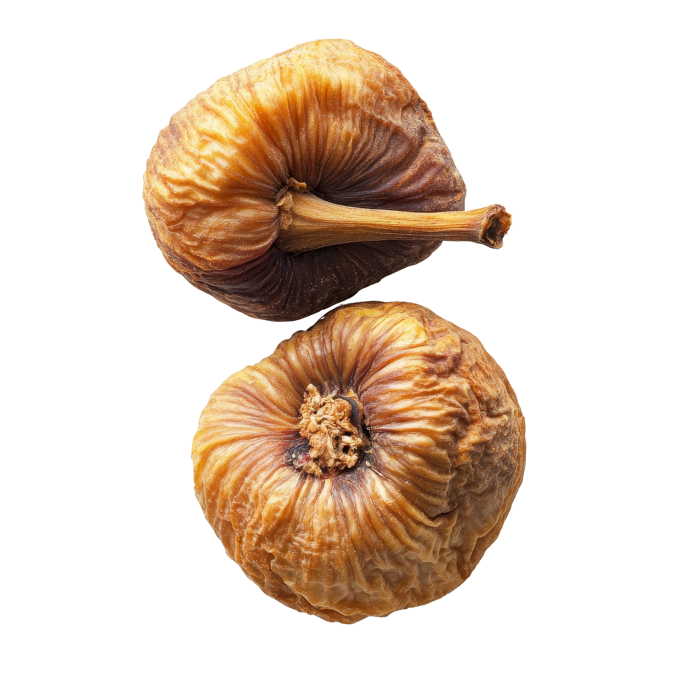 Dried figs on a clean transparent background showcasing their natural textures and colors, dried fig top view on transparent background png