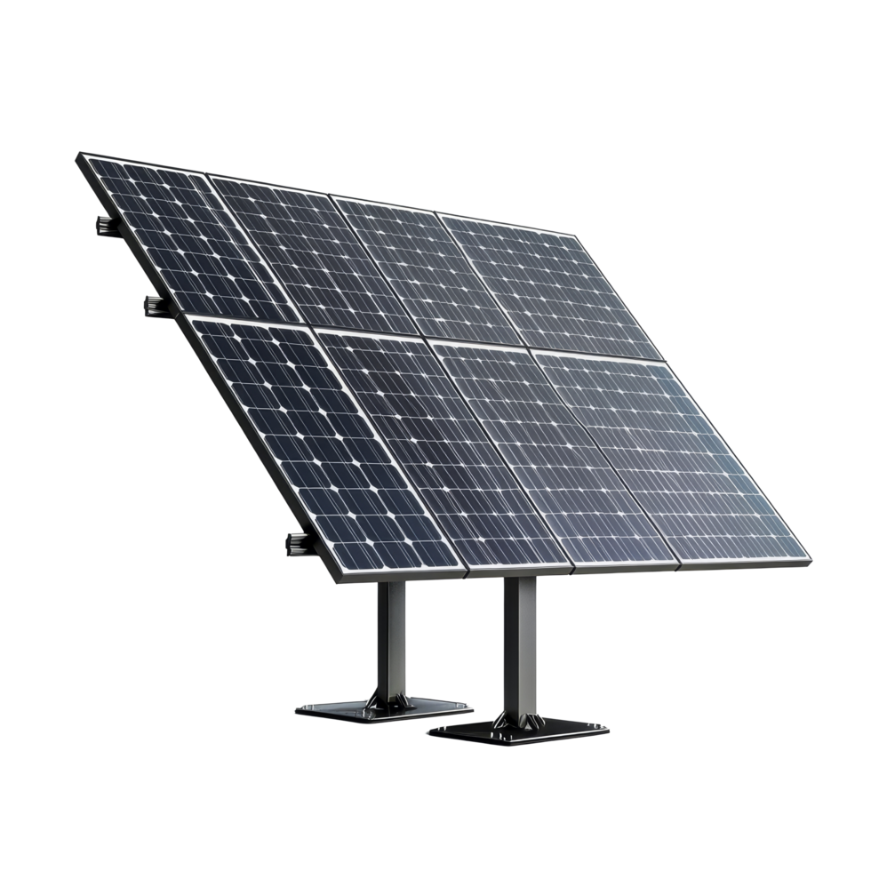 A solar panel installed on a sturdy frame capturing sunlight for renewable energy production, Solar panel on a transparent background png