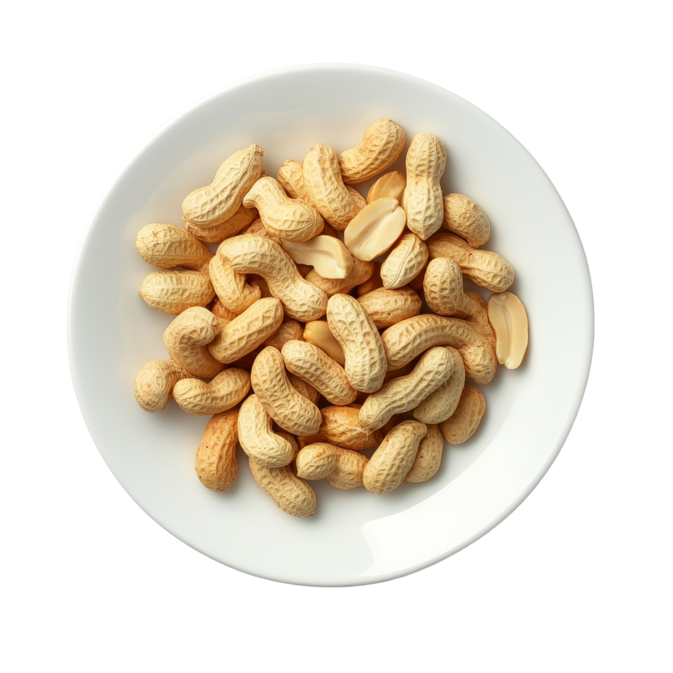 A plate of raw peanuts on a simple transparent background perfect for healthy snacking or culinary uses, peanuts in plate on transparent background png
