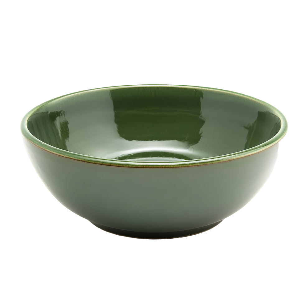Elegant green ceramic bowl on a clean transparent background showcasing its smooth surface and simple design, Green ceramic bowl isolated on transparent background background png