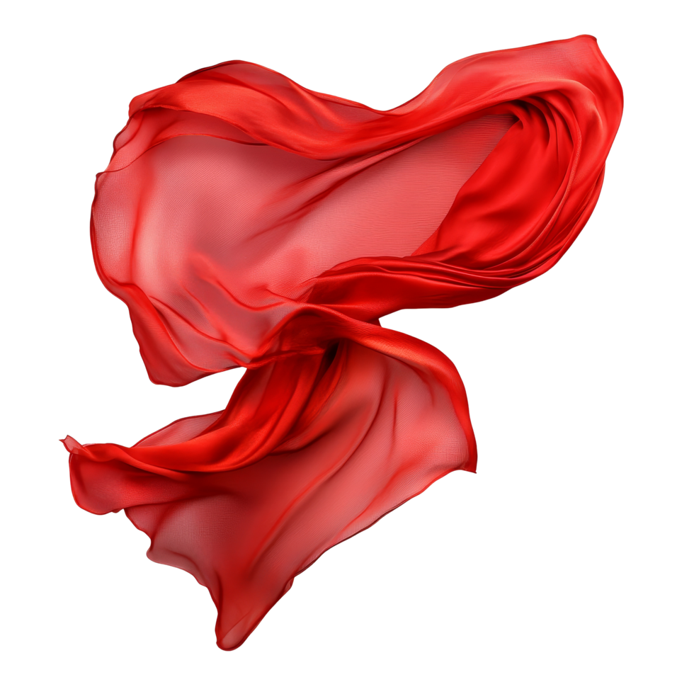Floating red silk gracefully dances against a clean transparent backdrop in a serene and artistic arrangement, Flying Red Silk on transparent background png