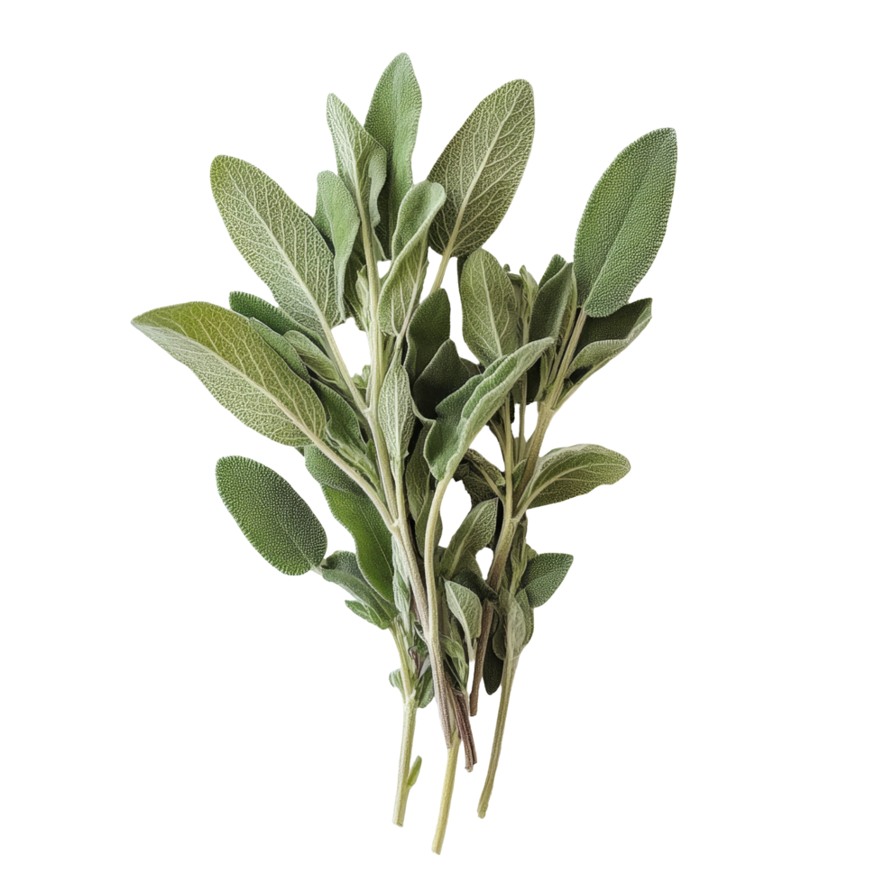 Fresh sage plant bunch on a transparent background showcasing vibrant green leaves for culinary and aromatic use, fresh Sage plant on transparent background png