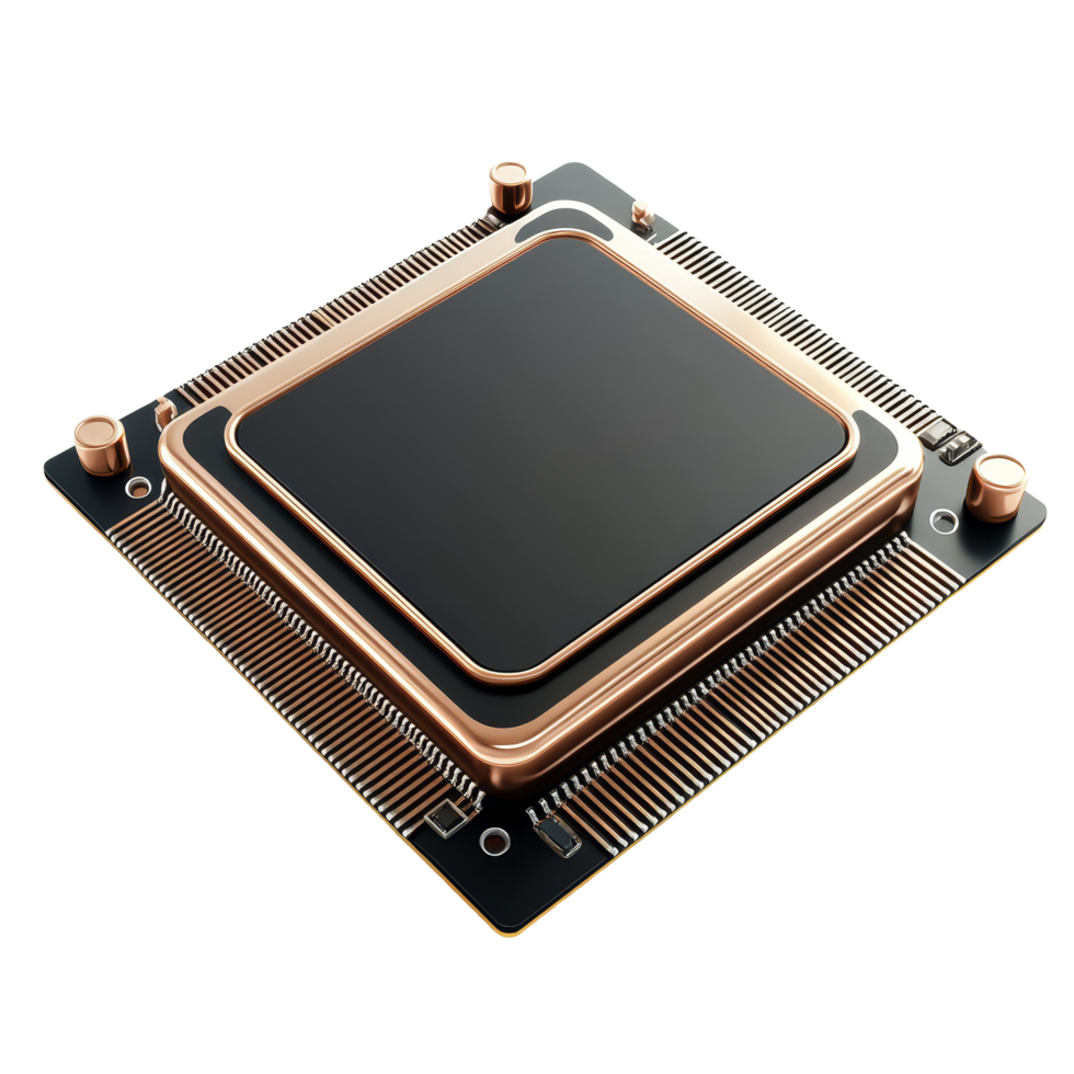 Modern CPU processor unit rendered in high detail, isolated on a transparent background for clear visibility and showcase, Processor unit CPU concept . 3D render, isolated on transparent background. png