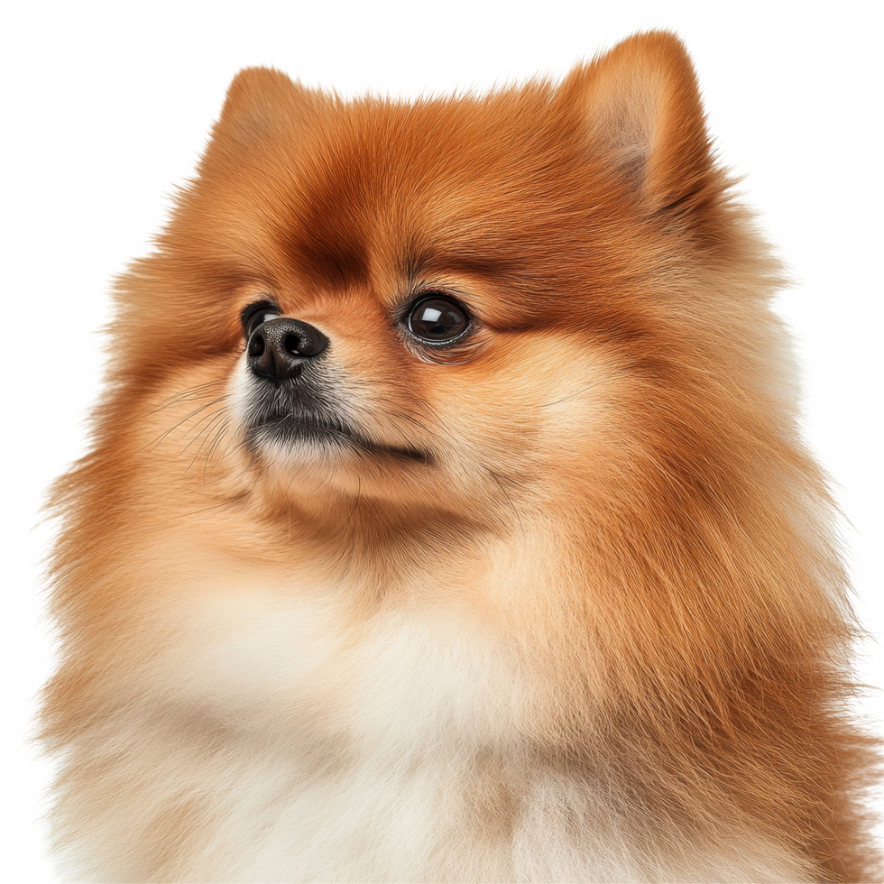 This charming Pomeranian Spitz dog poses gracefully with its fluffy, vibrant coat, Pomeranian Spitz dog. Portrait on transparent background png
