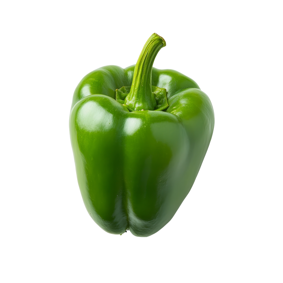 Fresh green pepper isolated on a clean transparent background highlighting its vibrant color and crisp texture, Green pepper on transparent background png