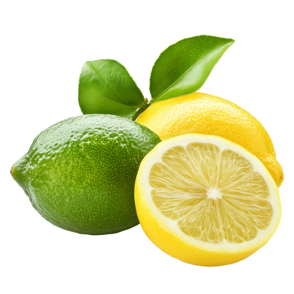 Fresh lemon and lime fruits on a transparent background perfect for culinary use and refreshing drinks, lemon and lime fruit isolated on transparent background png