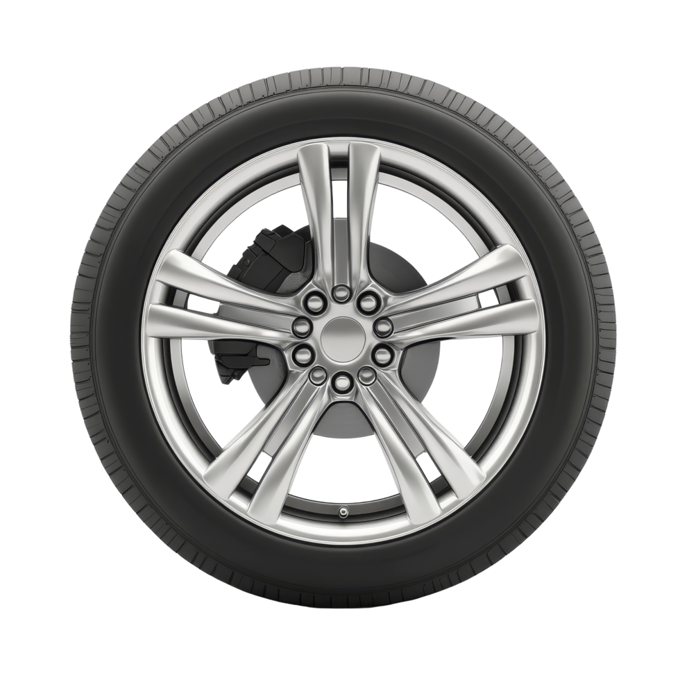 A sleek car wheel with modern design isolated on a transparent background for automotive enthusiasts, car wheel isolated on transparent background png