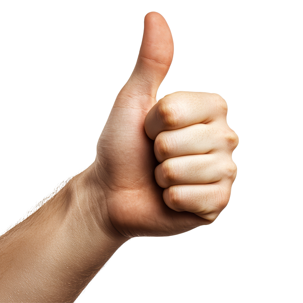 A hand giving a positive thumbs up on a transparent background symbolizing approval and encouragement, Positive Thumbs Up Hand Sign on transparent background png