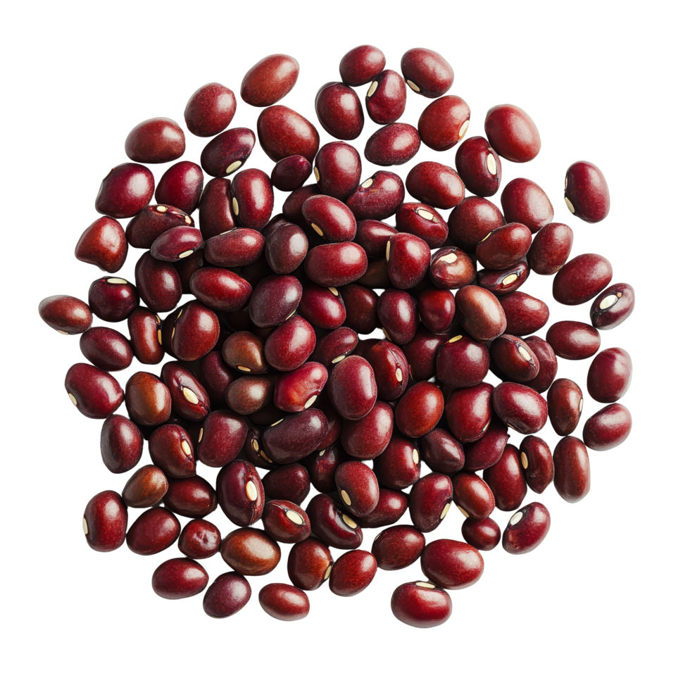 Adzuki beans piled on a transparent background, showcasing their vibrant color and smooth texture, Adzuki beans isolated on transparent background clipping path included png