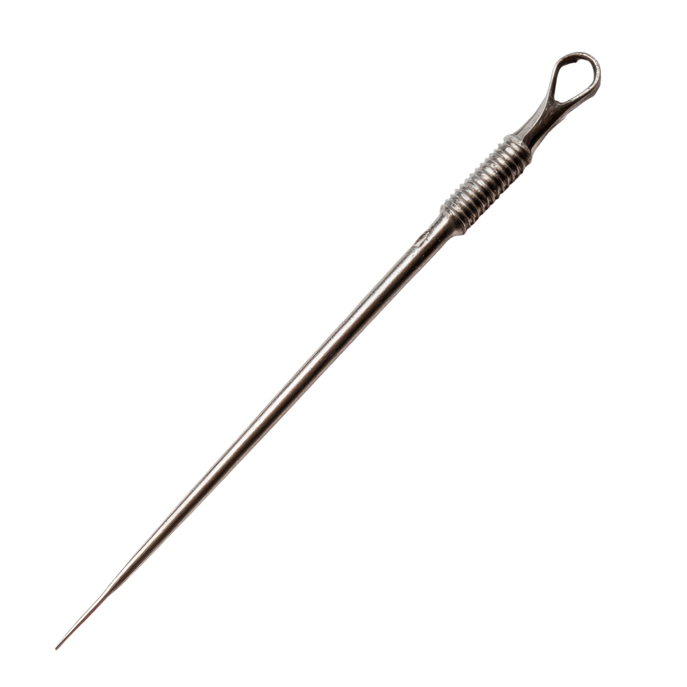Sewing needle with a smooth finish resting on a clean transparent background, showcasing its sharp point and eye for threading, sewing needle on transparent backgroundfile png