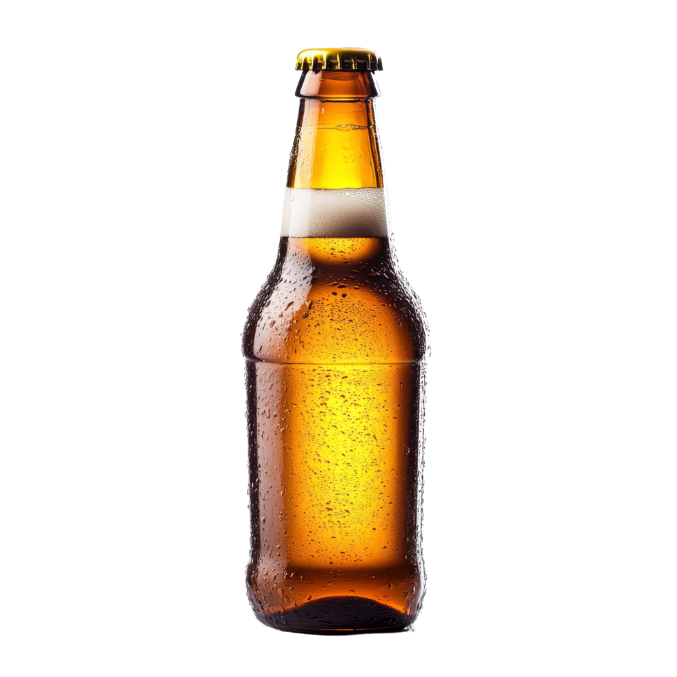 A refreshing beer bottle glistens with condensation against a bright transparent backdrop, Beer bottle on transparent background png