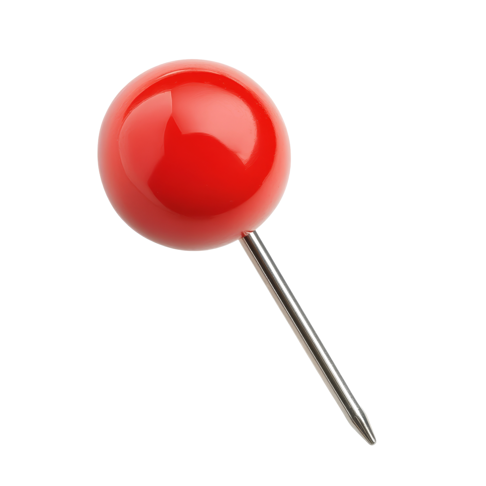 Isolated red push pin on a clean transparent background perfect for organizational tasks and creative projects, red push pin isolated on transparent background png