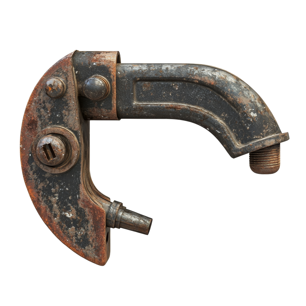 Detail of a rusty Cclamp resting on a plain background, showcasing its aged metal and functional design for various clamping tasks, Cclamp or Gclamp isolated png