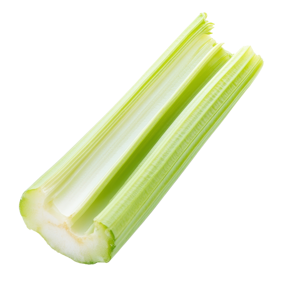 Fresh celery slice isolated on a transparent background showcasing its vibrant green color and crisp texture perfect for healthy recipes, celery slice isolated on transparent background png
