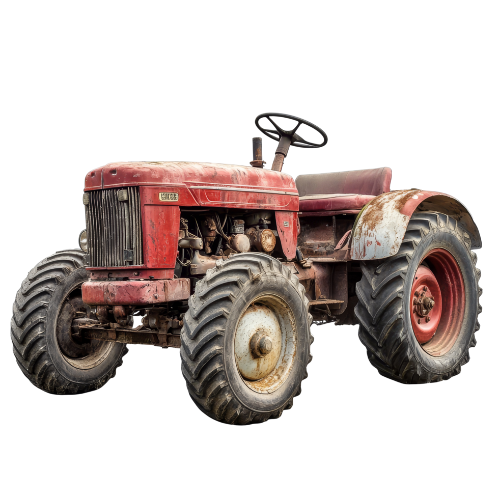 Classic red tractor isolated on a transparent background showcasing vintage agricultural machinery design, tractor isolated on transparent background png