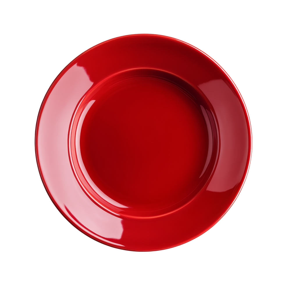 Red plate on transparent, perfect for lively table settings and culinary displays, red plate on transparent background png