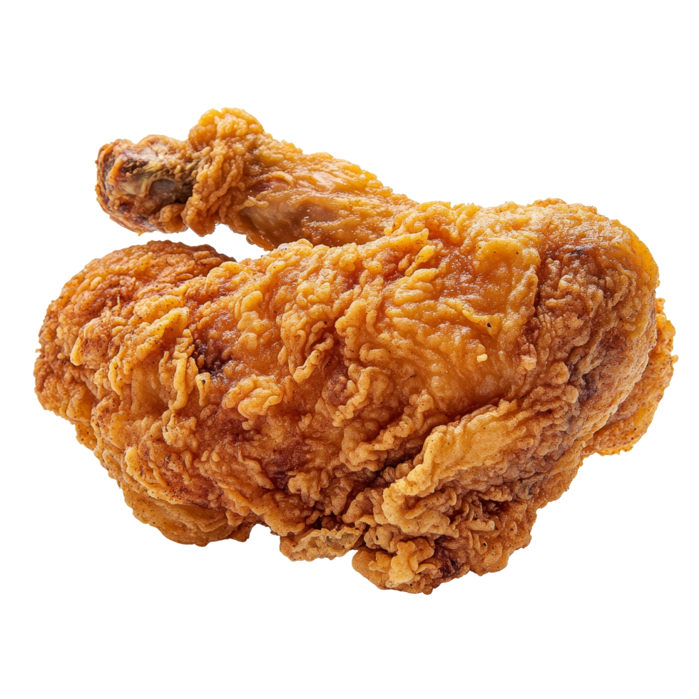 Crispy fried chicken on a clean transparent background showcasing delicious goldenbrown texture and mouthwatering appeal, fried chicken on transparent background png