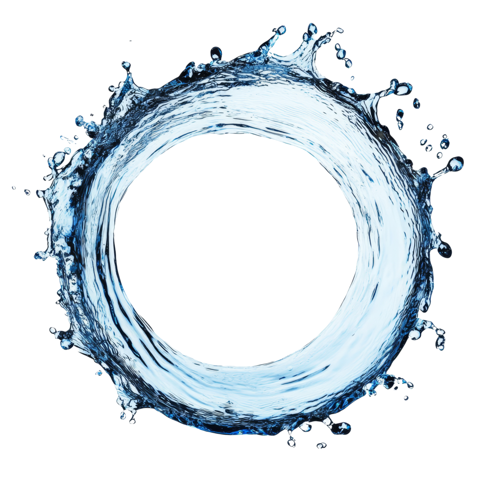 Fluid water splash forming a complete circular shape against a clean transparent background, Water splash forming a circle isolated png