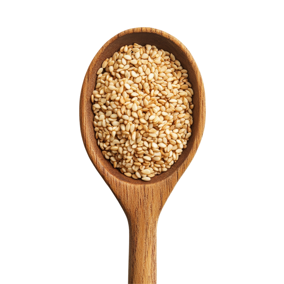 Sesame seeds in a wooden spoon on a transparent background, perfect for culinary use and healthy dishes, sesame seeds in wooden spoon on transparent background png
