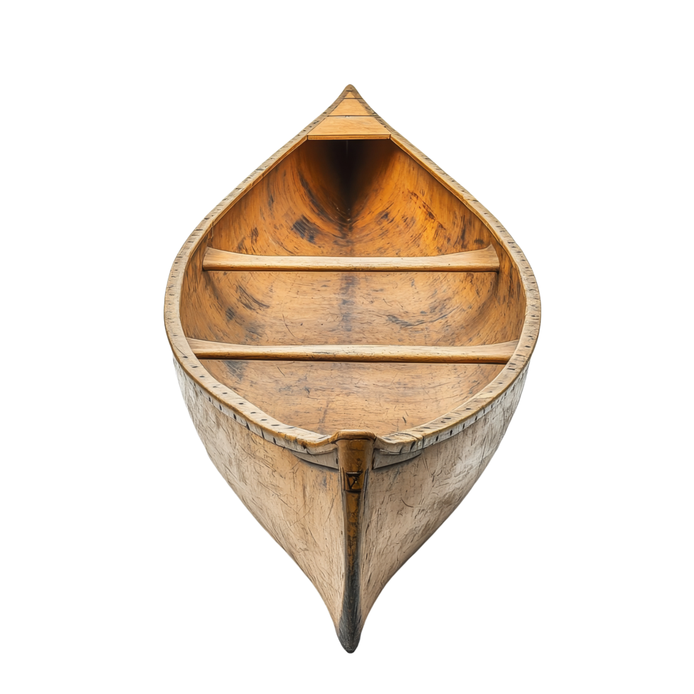 An elegant canoe isolated on a transparent background showcasing its intricate wooden craftsmanship, Canoe isolated on transparent background png