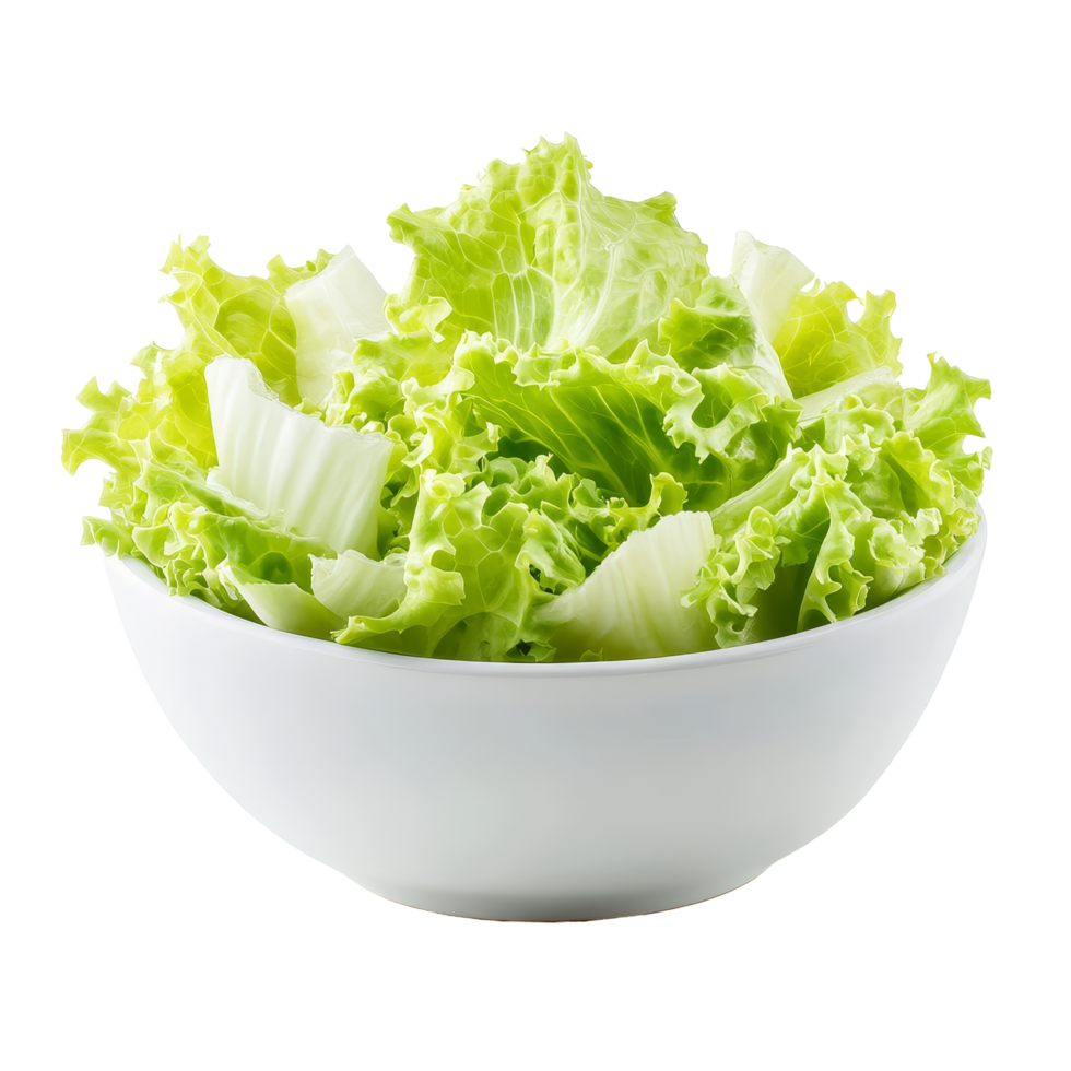 Fresh green frillies iceberg lettuce in a transparent bowl on a clean transparent background ready for a healthy meal, green frillies iceberg lettuce in transparent bowl on transparent background png