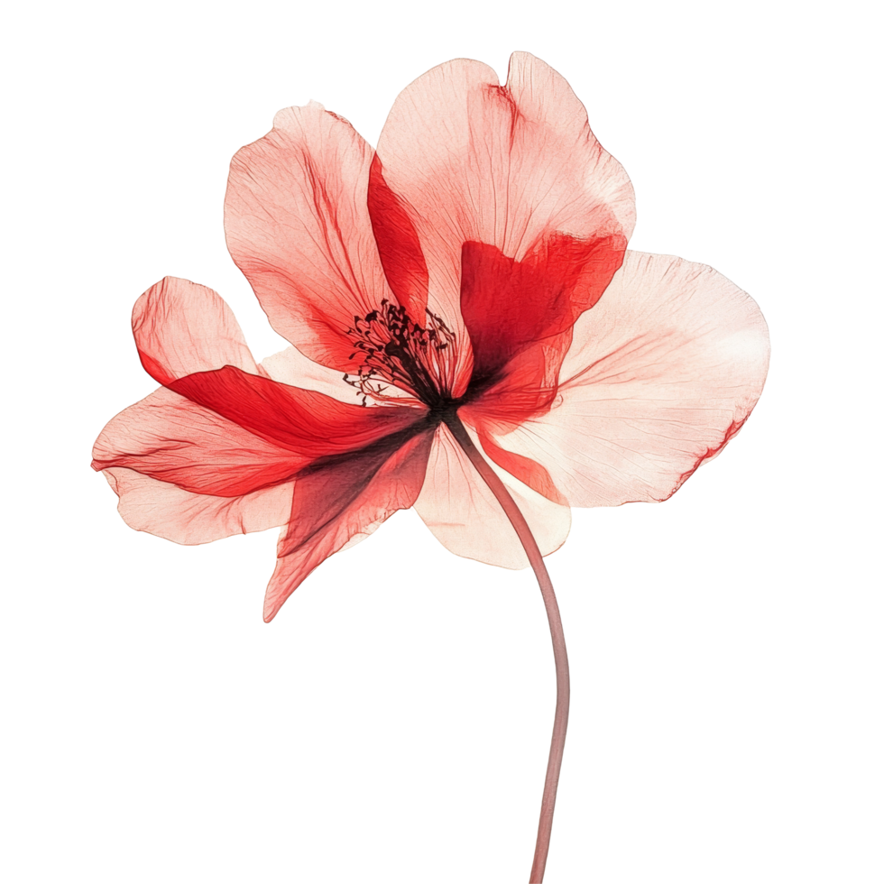 Delicate red flower showcasing intricate petals on a bright transparent background, red flower on transparent background png
