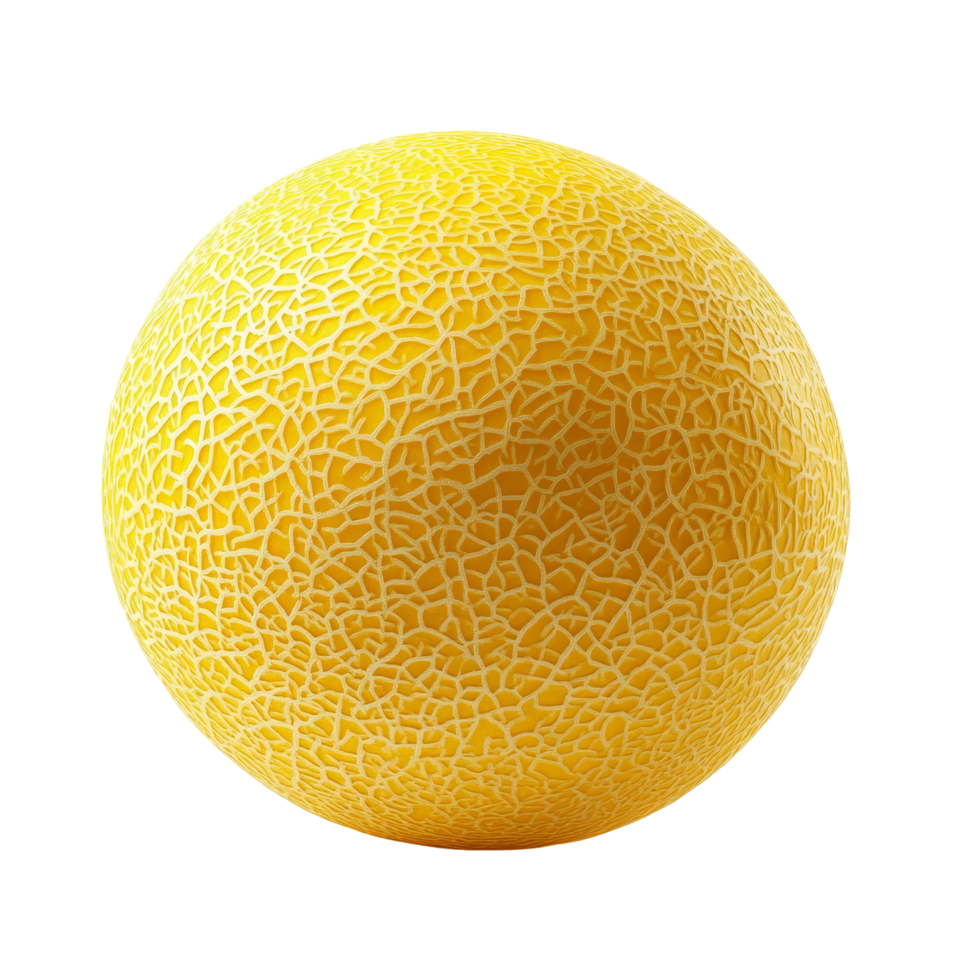 Fresh yellow melon isolated against a clean transparent background highlighting its unique texture and vibrant color, Yellow melon isolated on transparent background png