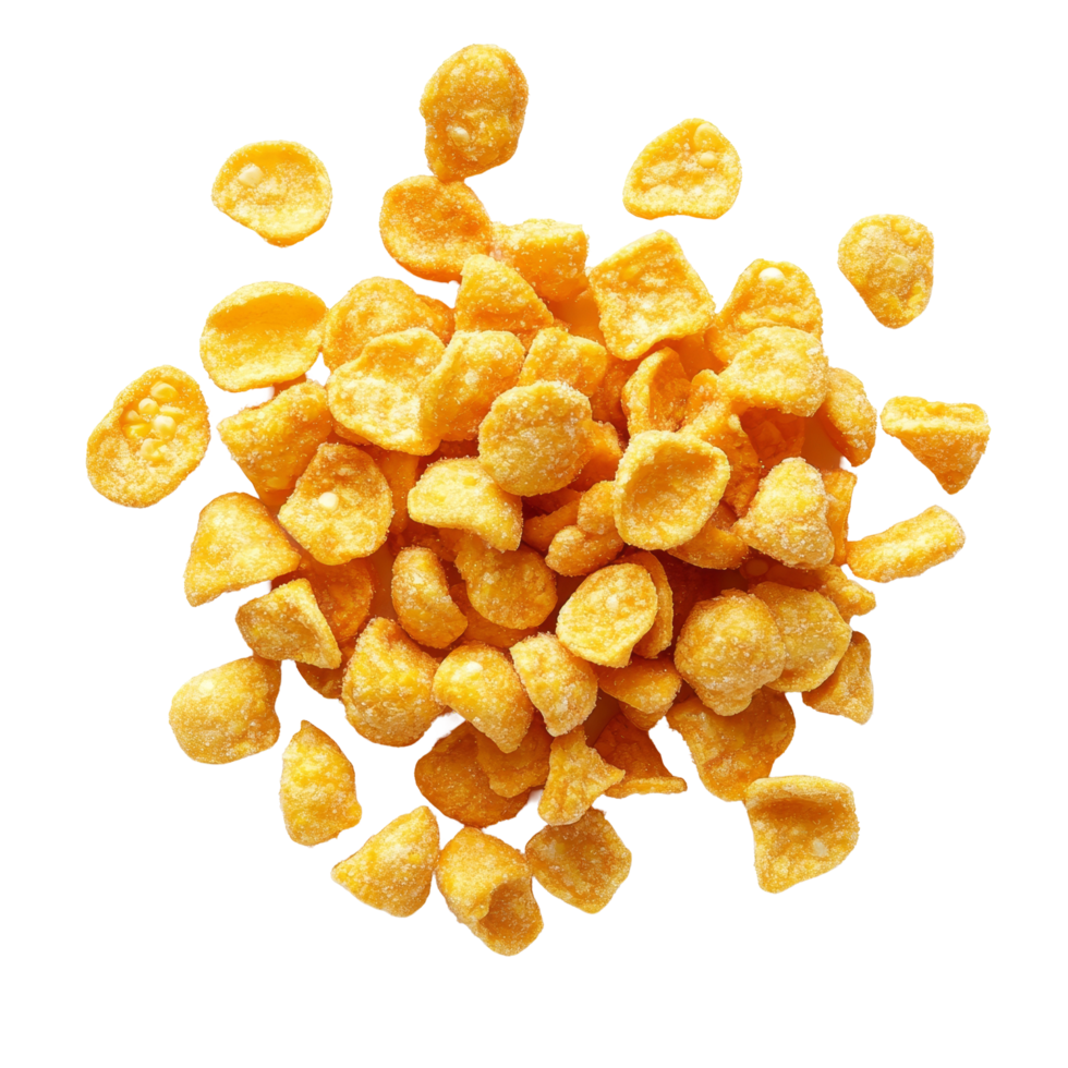 Crunchy corn snacks scattered on transparent background inviting a delightful snack experience at any time of day, Crunchy corn snacks on transparent background png