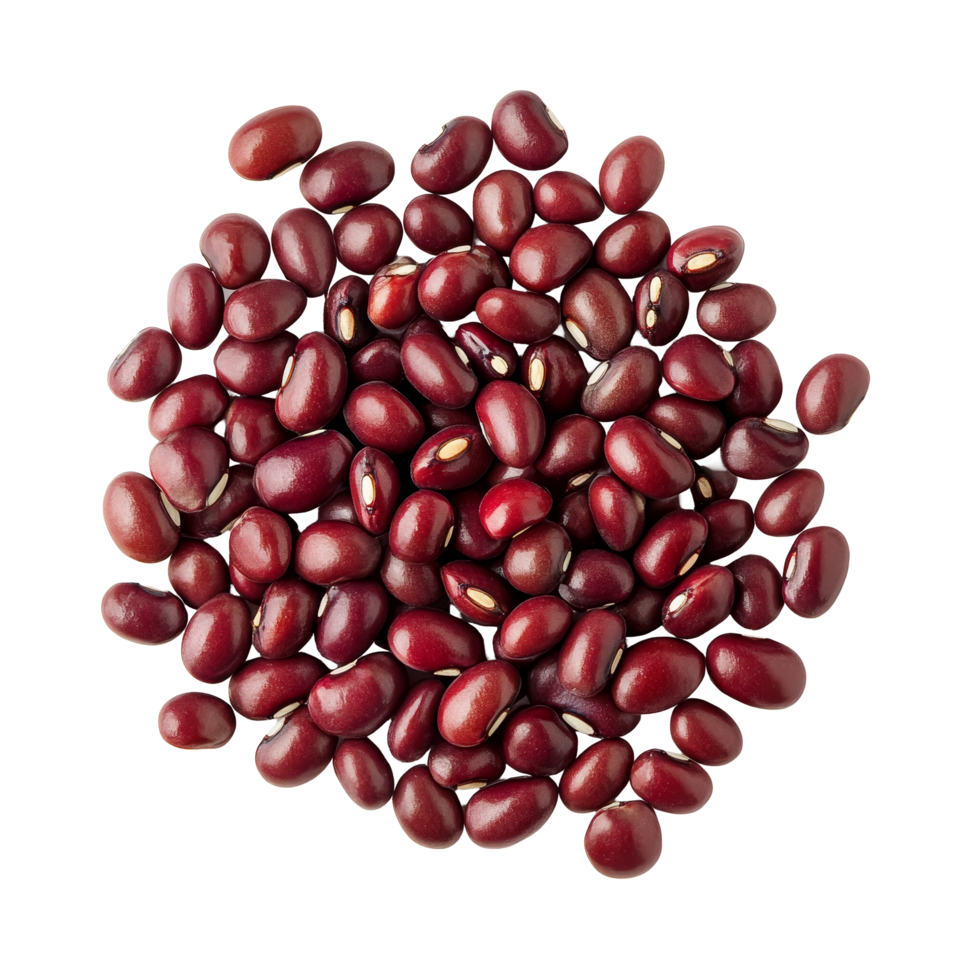 Group of adzuki beans on a transparent background showcasing their rich red color and glossy texture, red beans adzuki isolated on transparent background png